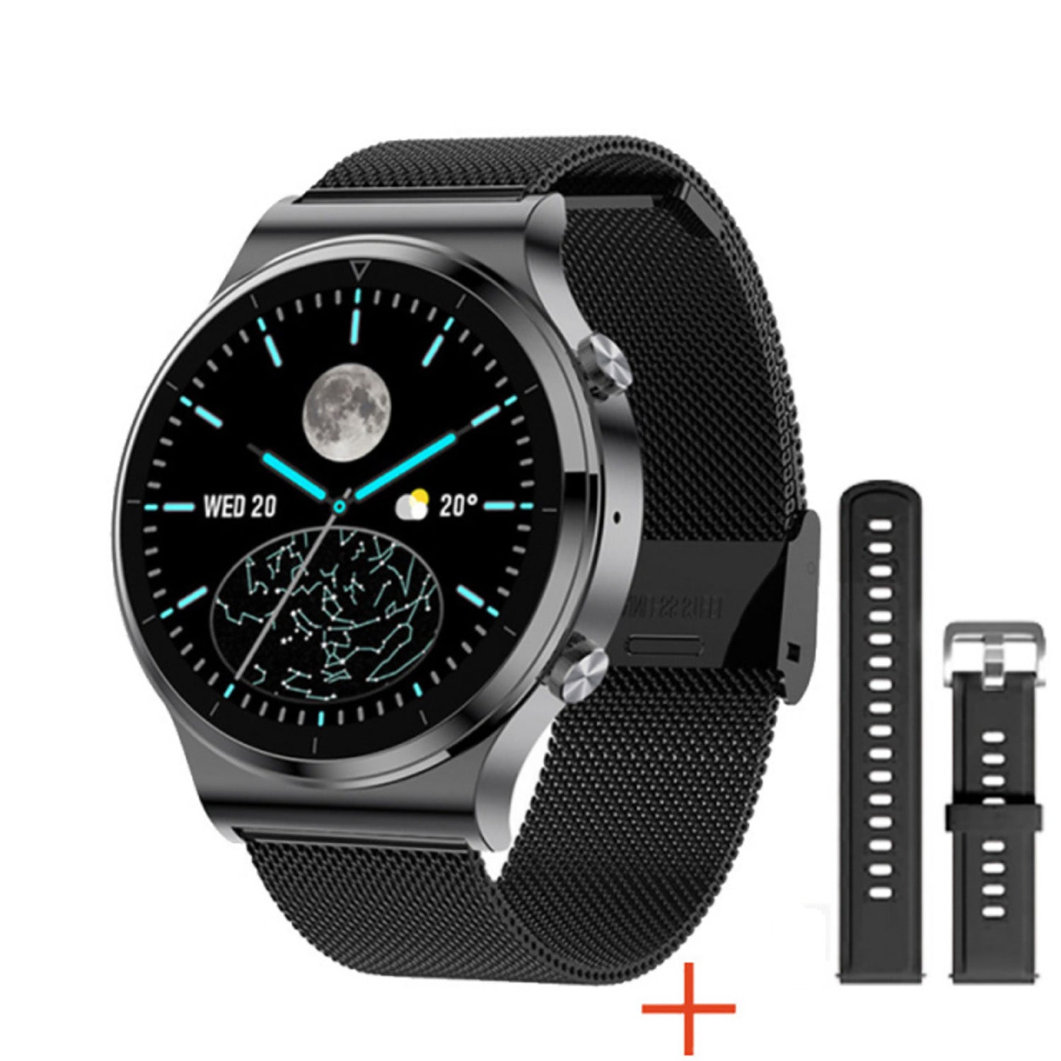 TPFNet Smart Watch / Fitness Tracker IP68 für Damen & Herren - Milanaise Armband - Android & IOS - Schwarz & Silber - Schwarz