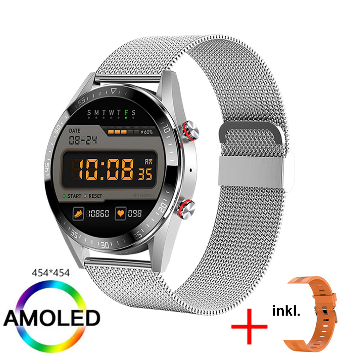 TPFNet Smart Watch / Fitness Tracker IP67 - Milanaise Armband + Silikon Armband - Android & IOS - verschiedene Farben - Silber