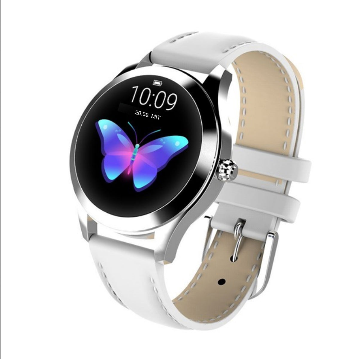 TPFNet Damen Smart Watch / Fitness Tracker IP68 - Kunstleder Armband - Android & IOS - verschiedene Farben - Silber/Weiß