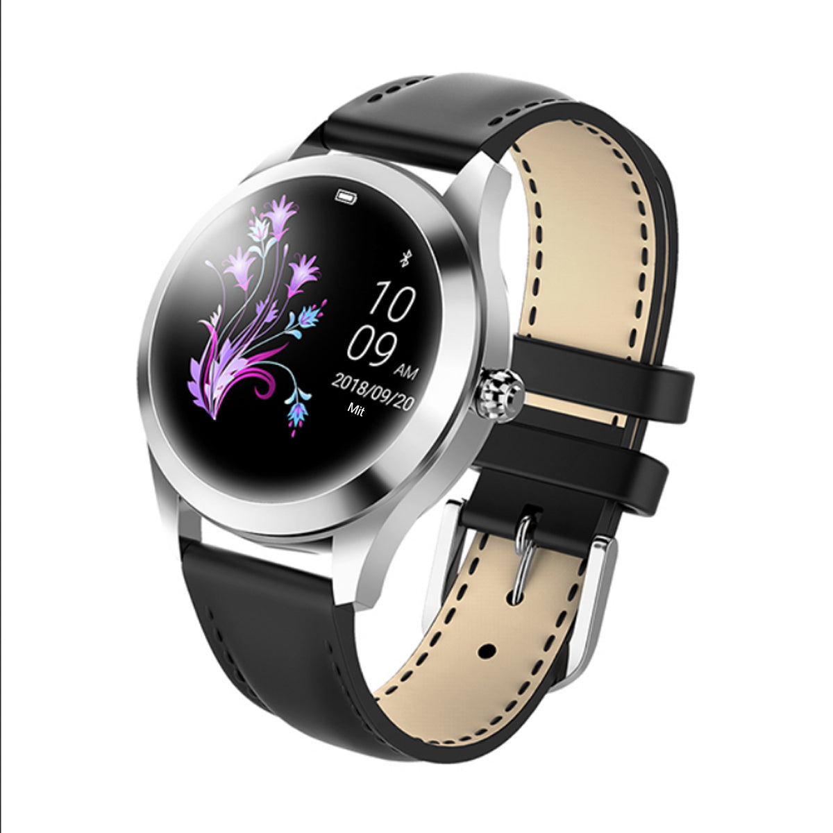 TPFNet Damen Smart Watch / Fitness Tracker IP68 - Kunstleder Armband - Android & IOS - verschiedene Farben - Silber/Schwarz