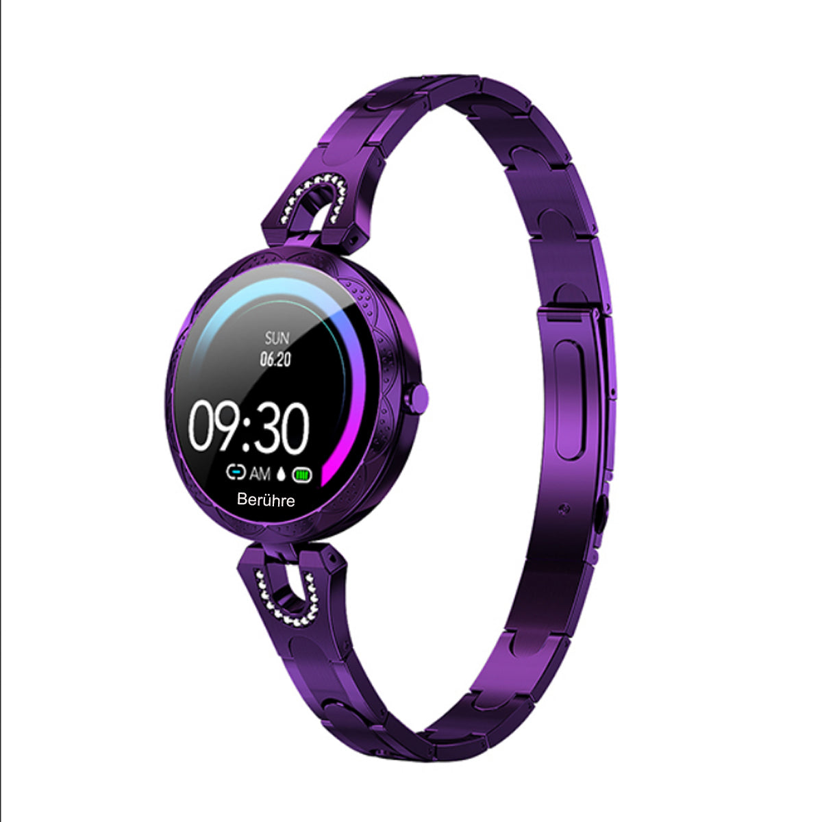 TPFNet Damen Smart Watch / Fitness Tracker IP67 - Edelstahl Armband - Android & IOS - verschiedene Farben - Violett