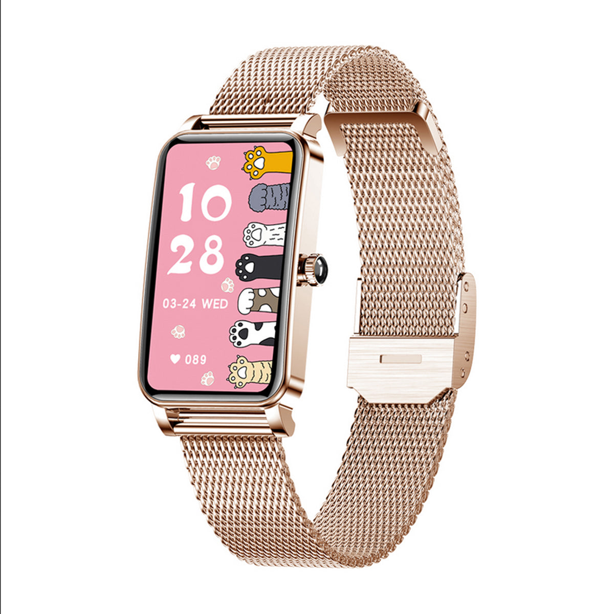 TPFNet Damen Smart Watch / Fitness Tracker IP68 - Milanaise Armband - Android & IOS - verschiedene Farben - Rose Gold