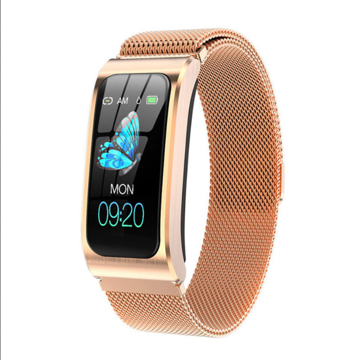 TPFNet Damen Smart Watch / Fitness Tracker IP68 - Milanaise Armband - Android & IOS - verschiedene Farben - Rosegold