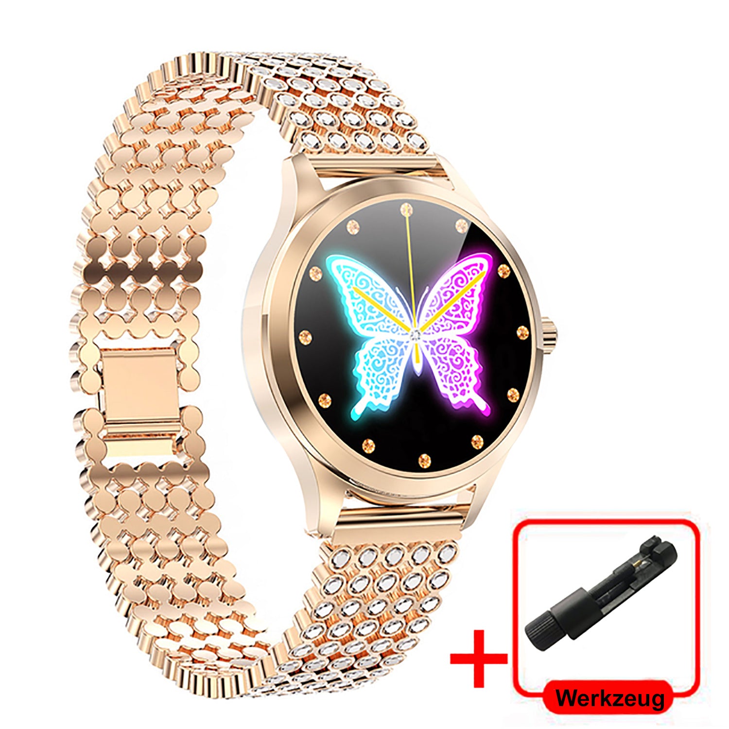 TPFNet Damen Smart Watch / Fitness Tracker IP68 - Milanaise oder Diamant Armband - Android & IOS - verschiedene Farben - Gold Diamant