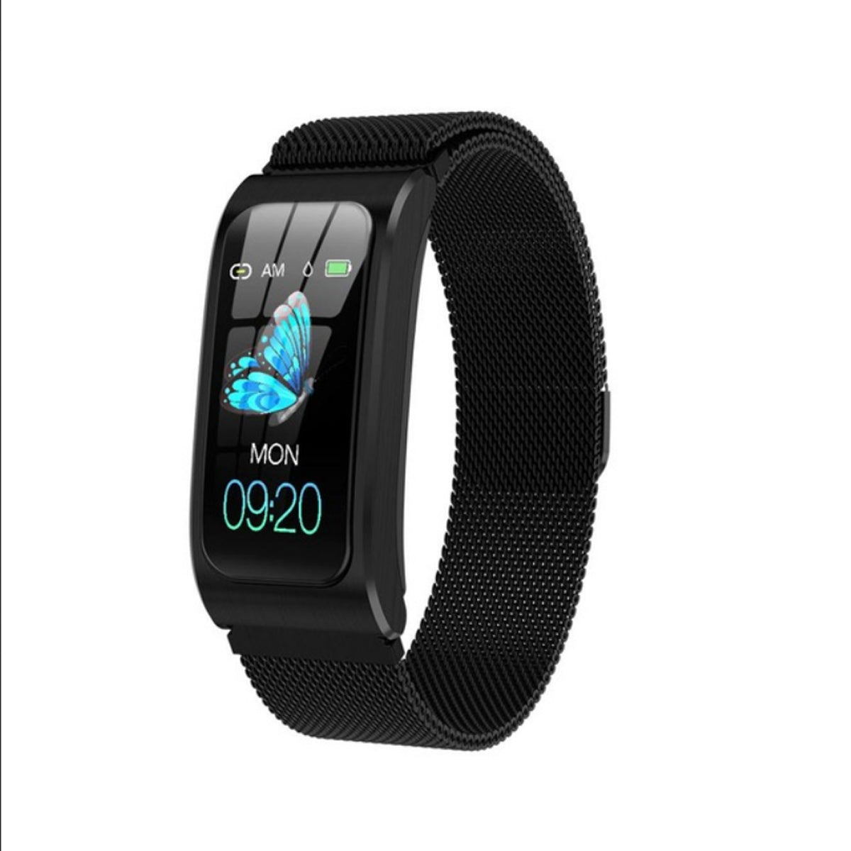 TPFNet Damen Smart Watch / Fitness Tracker IP68 - Milanaise Armband - Android & IOS - verschiedene Farben - Schwarz