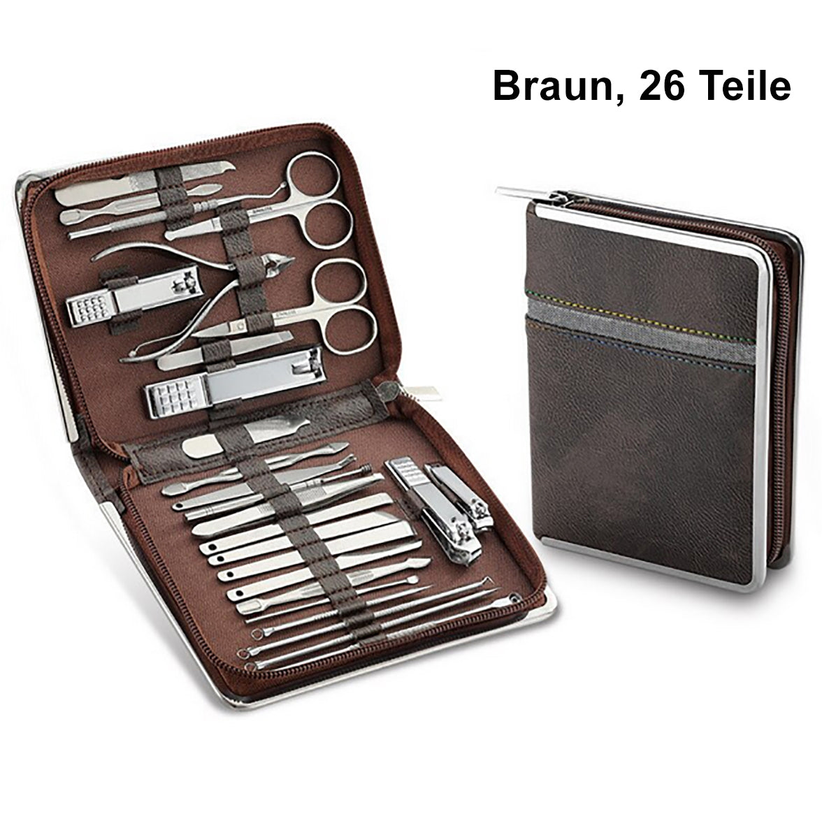 TPFBeauty Maniküre- & Pediküre-Set 26-teilig aus Kunstleder - verschiedene Farben - Braun