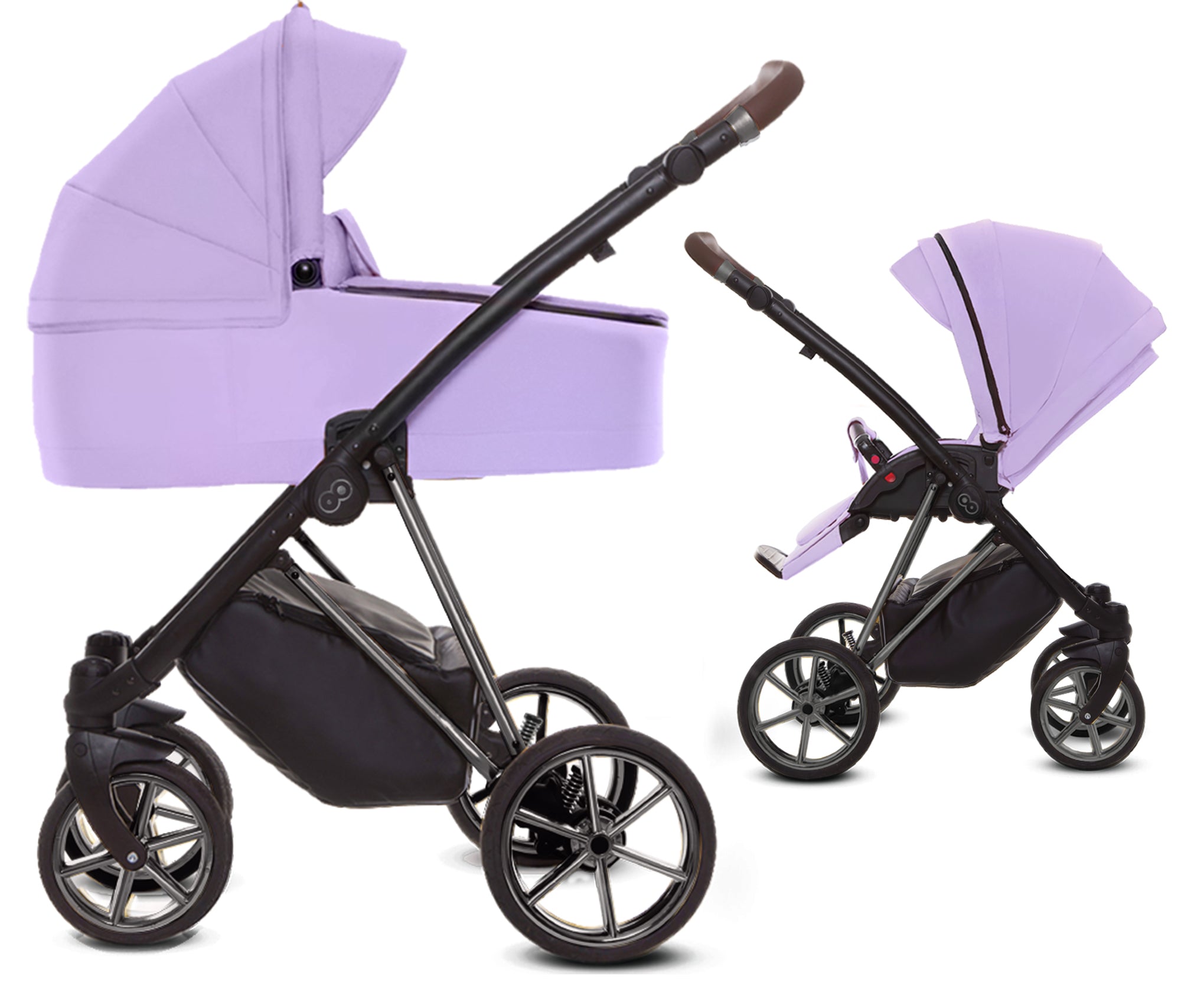 TPFLiving 2in1 Kinderwagen Ultra Stoff - Lila / Gestell Silber