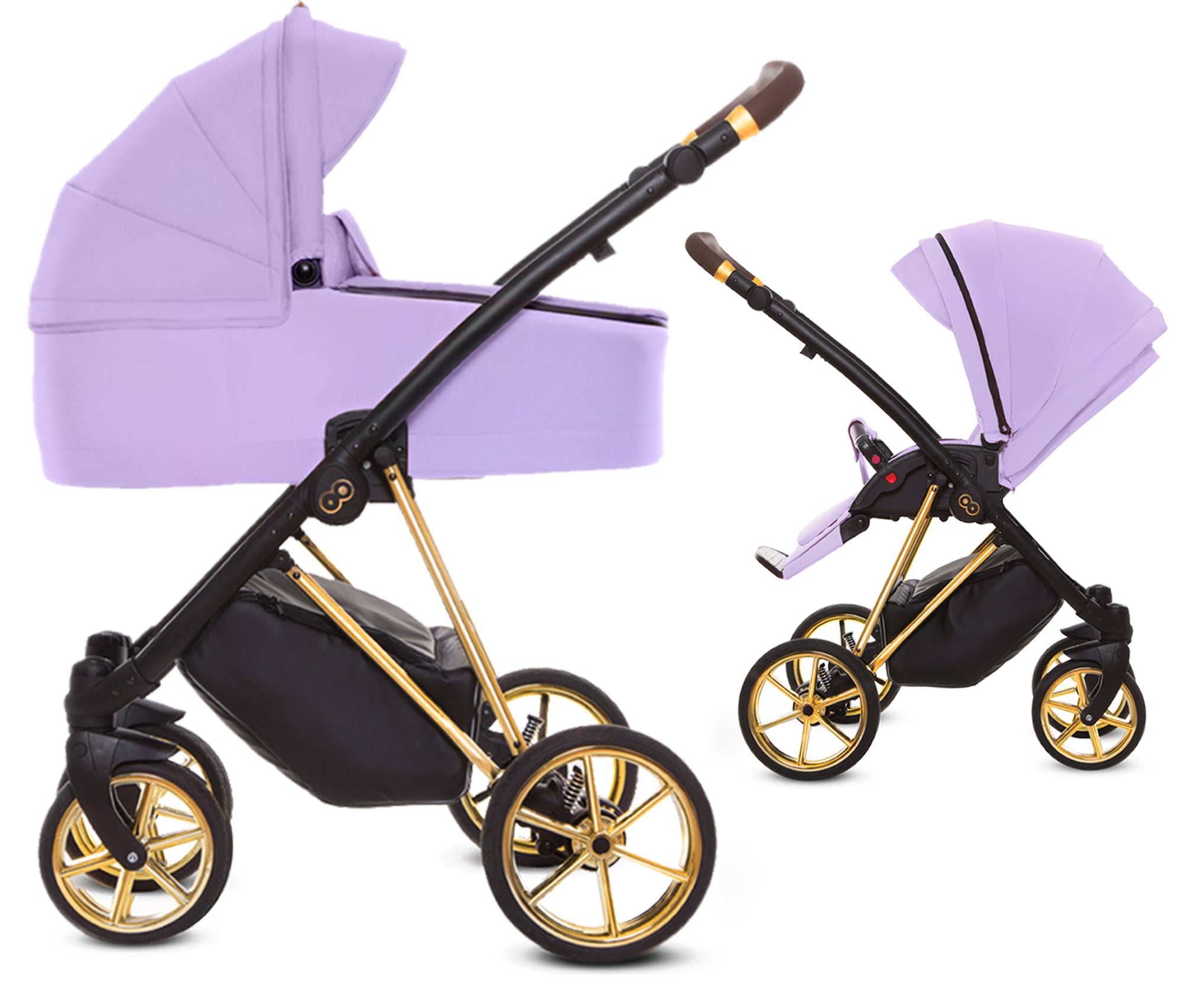 TPFLiving 2in1 Kinderwagen Ultra Stoff - Lila / Gestell Gold