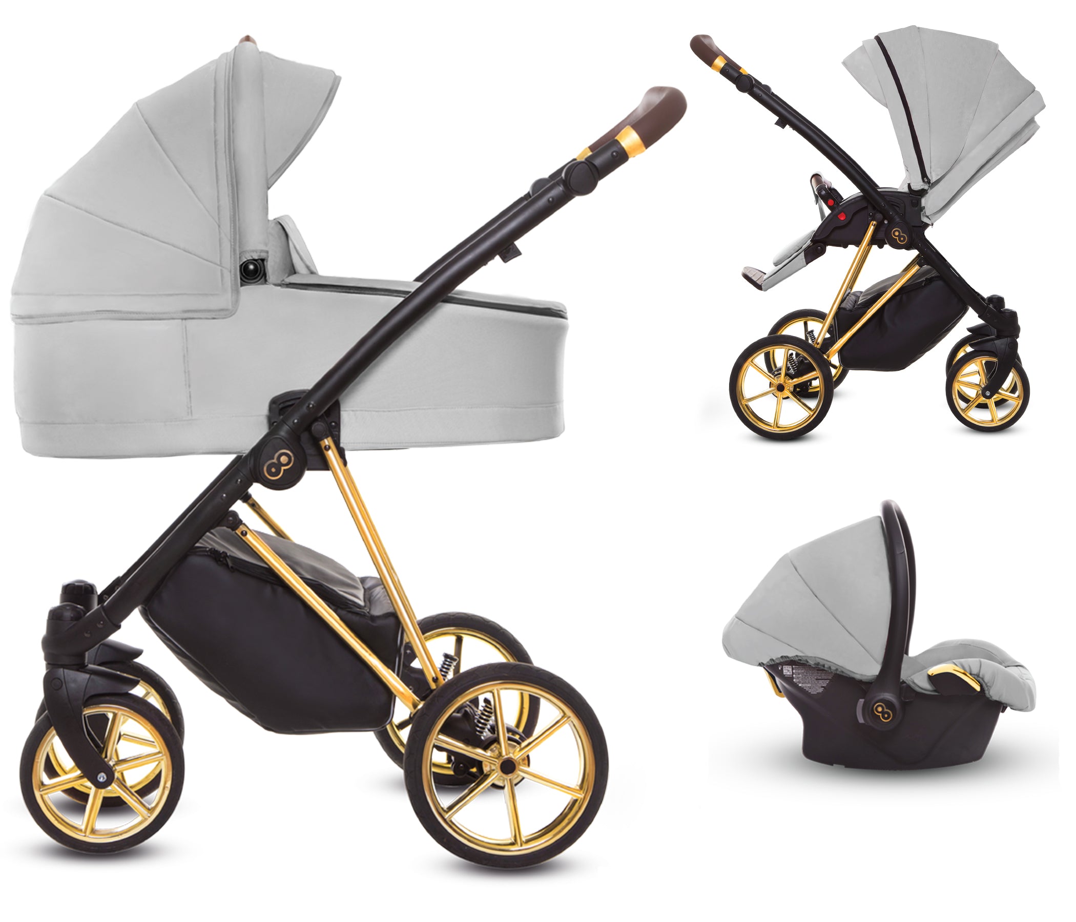 TPFLiving 3in1 Kinderwagen Ultra Stoff - Zen / Gestell Gold