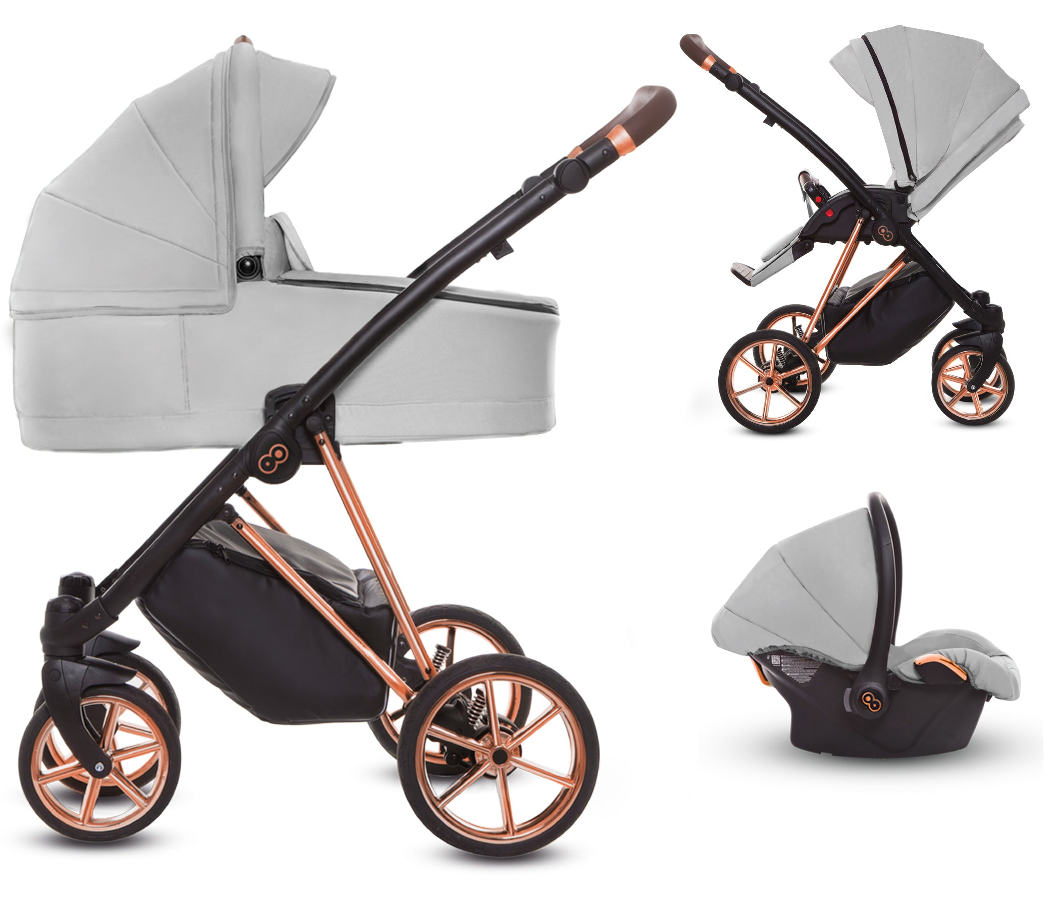 TPFLiving 3in1 Kinderwagen Ultra Stoff - Zen / Gestell Roségold