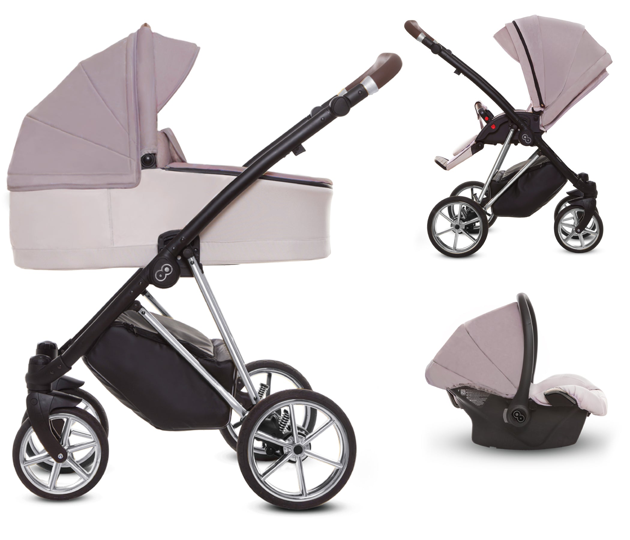 TPFLiving 3in1 Kinderwagen Ultra Stoff - Pastell / Gestell Chrom