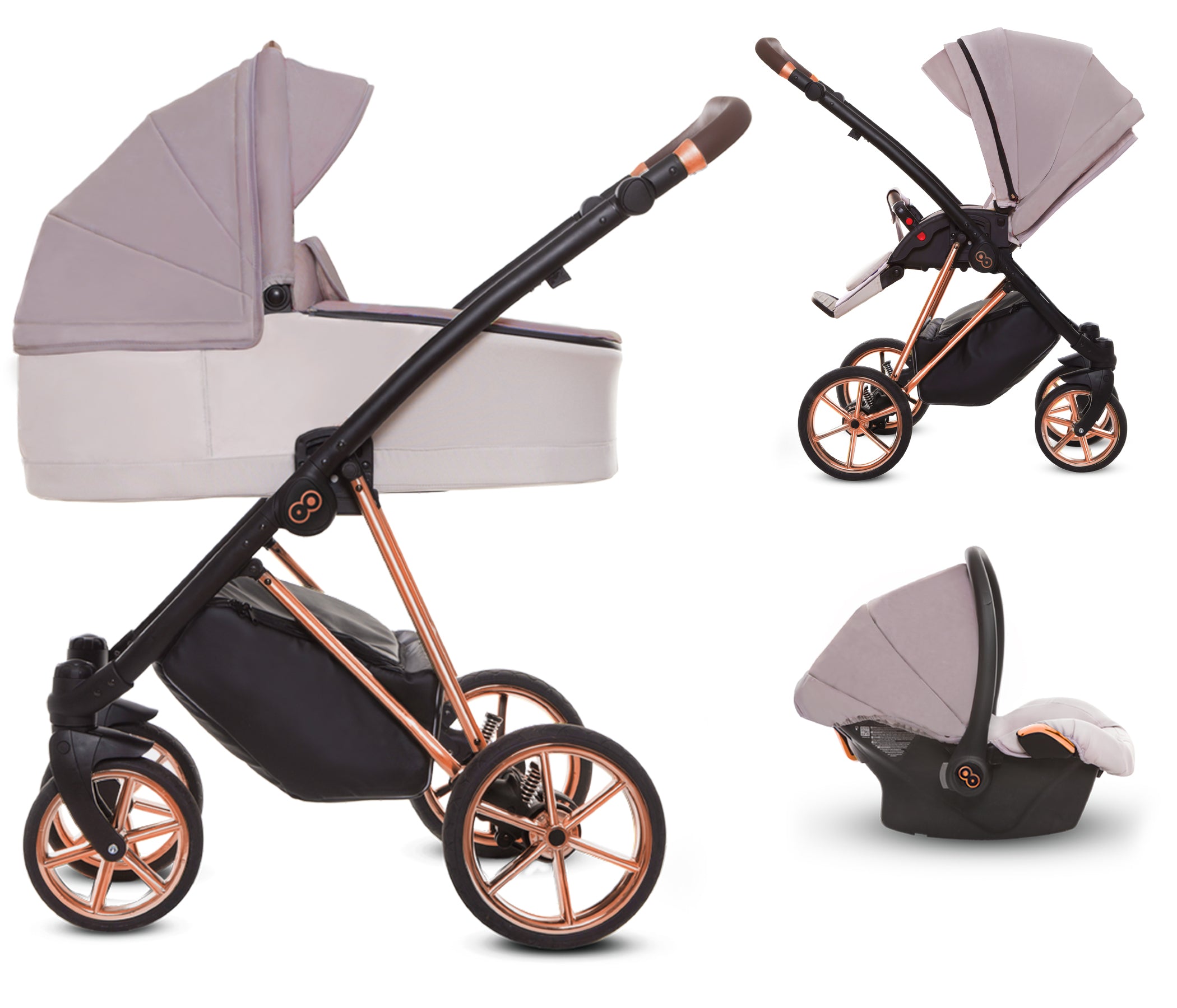 TPFLiving 3in1 Kinderwagen Ultra Stoff - Pastell / Gestell Roségold