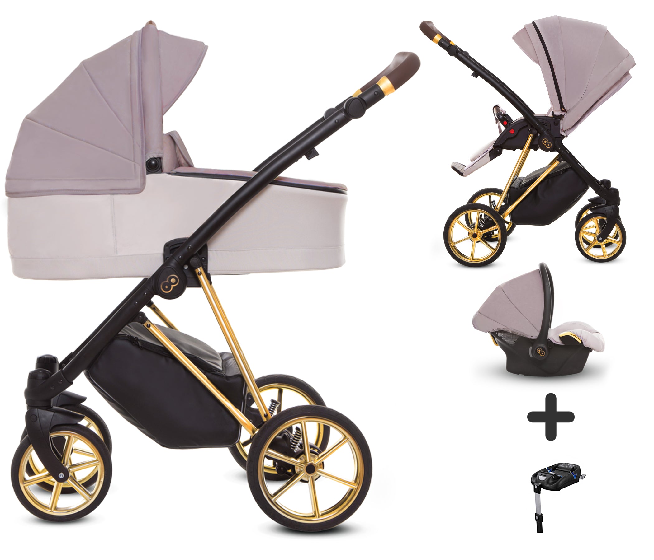 TPFLiving 4in1 Kinderwagen Ultra Stoff - Pastell / Gestell Gold