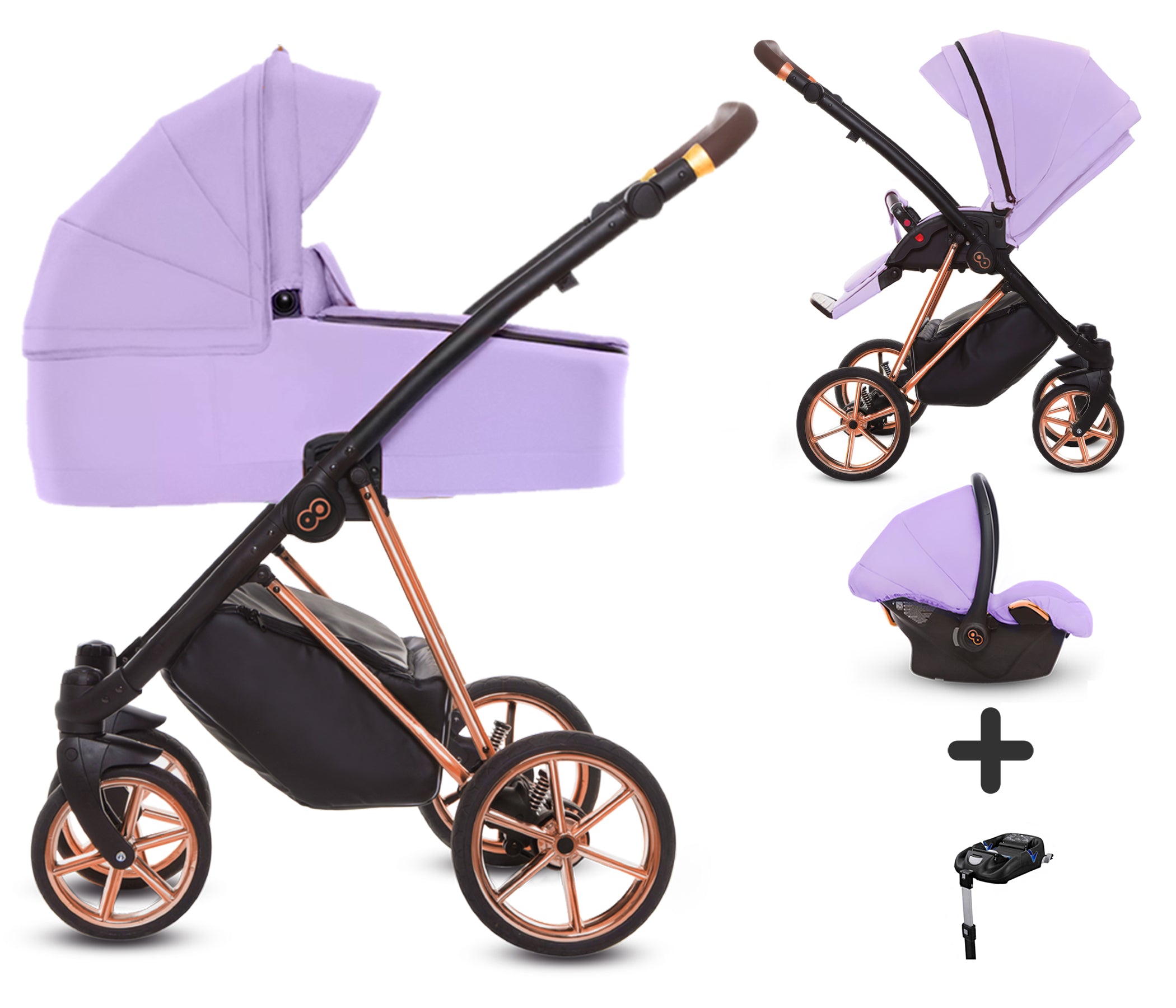 TPFLiving 4in1 Kinderwagen Ultra Stoff - Lila / Gestell Roségold