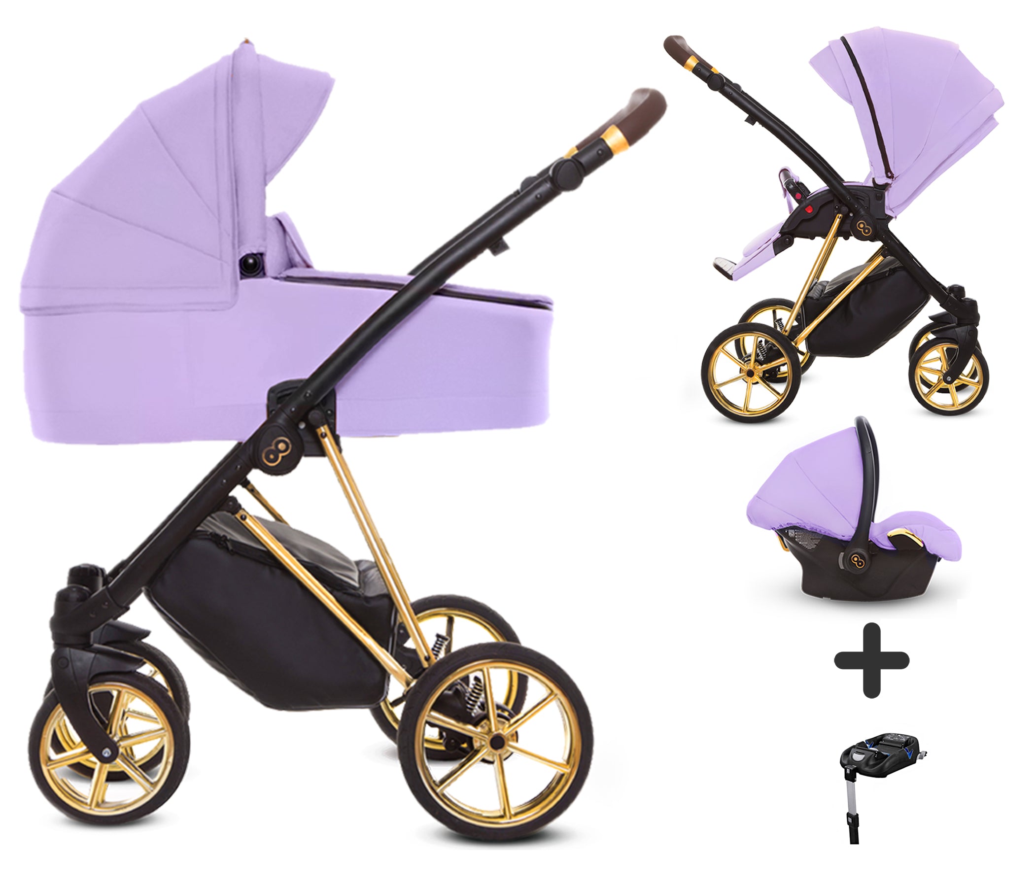 TPFLiving 4in1 Kinderwagen Ultra Stoff - Lila / Gestell Gold