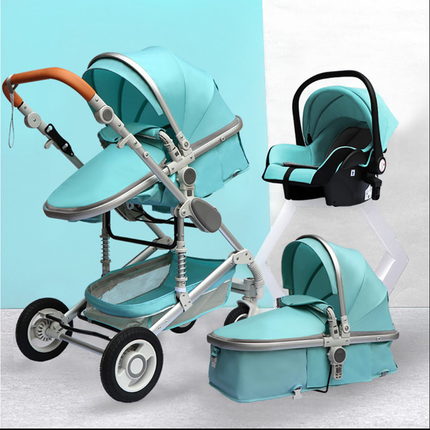 TPFLiving Kombi-Kinderwagen 3in1 Set - Modell 2 Stoff - Grün