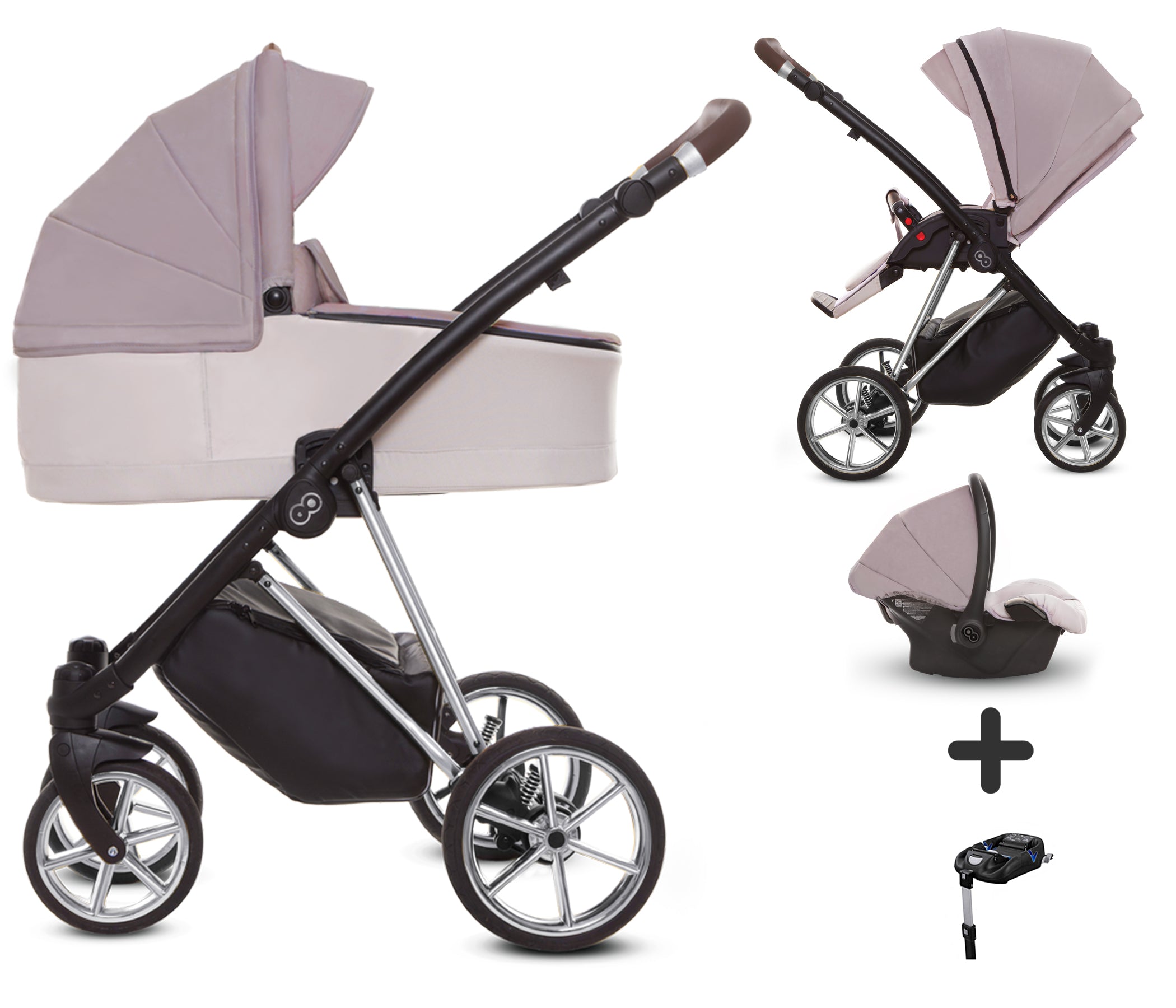 TPFLiving 4in1 Kinderwagen Ultra Stoff - Pastell / Gestell Chrom