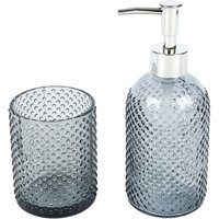 Badezimmer-Set grau Edelstahl Glas