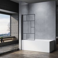 SONNI Duschwand für Badewanne mit schwarzem Gitterdesign NANO-GLAS Badewannenaufsatz faltbar 80x140 cm(BxH) Duschabtrennung Badewanne