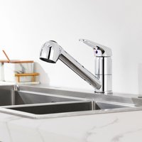 Auralum - Einhebel Küchenarmatur mit 2 Strahlarten Geschirrbrause Wasserhahn Küche ausziehbar Spültischarmatur Armatur mit 360° schwenkbar Chrom