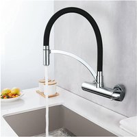 Wasserhahn Küche Wandmontage Schwarz 180° drehbar Silikon in Lebensmittelqualität Wand Küchenarmatur Wandarmatur Flexibel Ausziehbarer