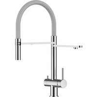 Vizio - 3 Wege Wasserhahn Edelstahl Massiv Kuechenarmatur mit Grau 360 schwenkbarem Auslauf und abnehmbare 2 strahl Handbrause - Edelstahl Hochglanz