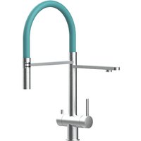 Vizio - 3 Wege Wasserhahn Edelstahl Massiv Kuechenarmatur mit Tuerkis 360 schwenkbarem Auslauf und abnehmbare 2 strahl Handbrause - Edelstahl