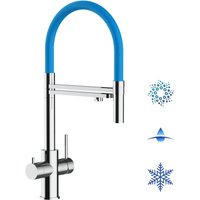 Vizio - 5 Wege Wasserhahn Edelstahl Massiv Kuechenarmatur mit Hellblau 360 schwenkbarem Auslauf und abnehmbare 2 strahl Handbrause - Edelstahl