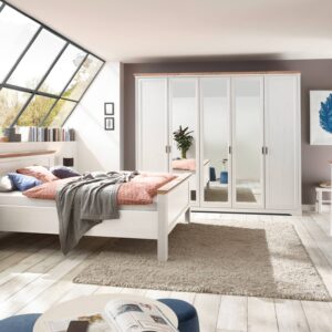 Schlafzimmer JASMIN 5-teilig mit 5-trg. Schrank Pinie weiß Nachbildung EAN:4250983126679