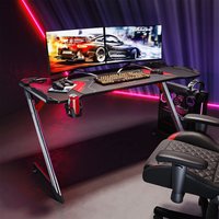 SONNI Gaming Schreibtisch mit LED 120cm Gaming Tisch RGB Gaming Schreibtisch Ergonomischer Tisch Gamer Tisch mit Getränkehalterung und Kopfhörerhaken Schwarz PC Tisch Klein