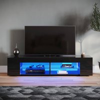 SONNI TV Board Lowboard Unterschrank Hochglanz Glasböden mit LED Beleuchtung Schwarz