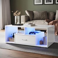 SONNI Couchtisch Hochglanzfront mit LED-Leuchten in 12-Farben und Ablagefach