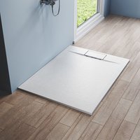 SONNI Design Duschwanne Weiß Duschtasse Flach aus SMC Brausewanne Super Flache 120 /140 x 90 cm mit Ablaufgarnitur