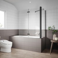 SONNI Duschwand für Badewanne Schwarz mit Seitenwand NANO-GLAS Badewannenaufsatz 2-teilig faltbar 120x140 cm(BxH) Duschabtrennung Badewanne