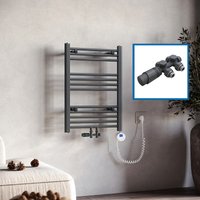 SONNI Badheizkörper Elektrisch mit Thermostat Anthrazit Handtuchtrockner Mittelanschluss Oval Handtuchwärmer für Bad Heizung Ohne /Mit Multiblock