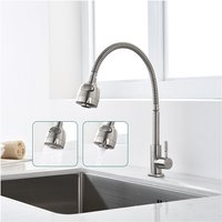 Aihom - Küchenarmatur Kaltwasserhahn 304 Edelstahl Wasserhahn Küche nur Kaltwasser 2 Strahlen Spültischarmatur mit flexiblem Hals Armatur Küche